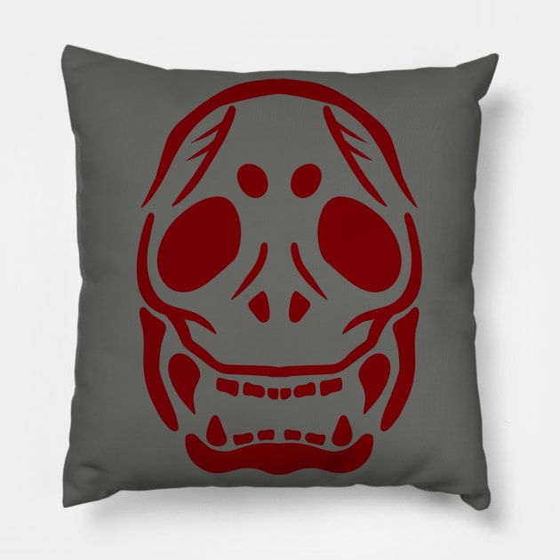 Skull Face Red Pillow by SoraLorr