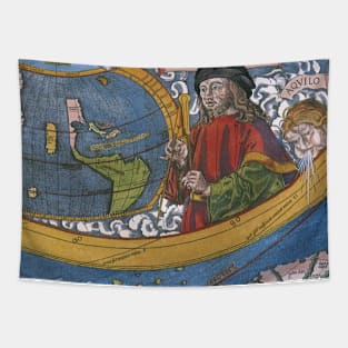 Amerigo Vespucci Antique World Map by Martin Waldseemuller Tapestry