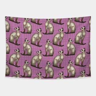 Siamese Cat on pink background Surface Pattern by Kate VanFloof Tapestry