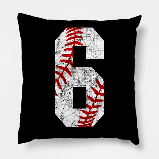 Vintage #6 Baseball Laces Baseball Mom Jersey Love Baseball 6th Birthday T-shirt Pillow by TeeCreations