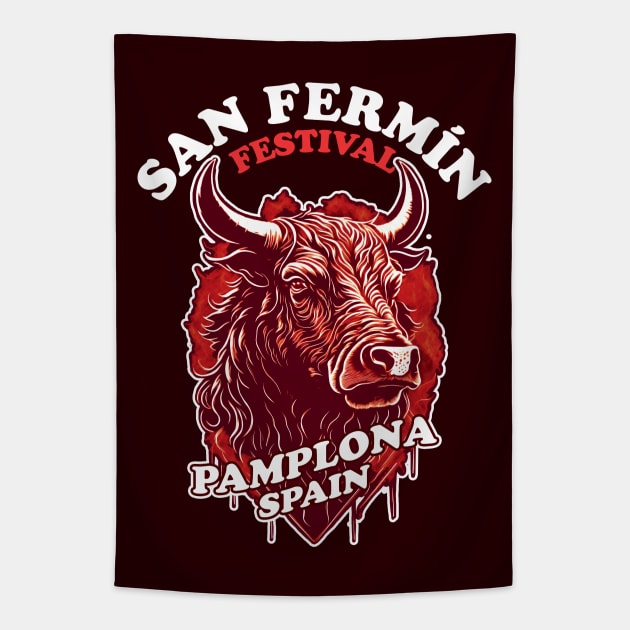 San Fermín Feria  - Pamplona, Spain - Running Of The Bulls Tapestry by TMBTM