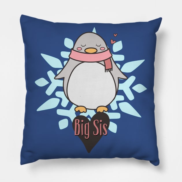 Penguin Big Sis Snowflake Pillow by LittleBean