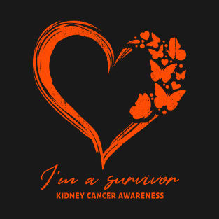 I'm A Survivor Kidney Cancer Awareness Orange Butterfly Heart T-Shirt