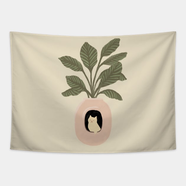 Hidden cat Calathea plants house penthouse Tapestry by Chewbarber