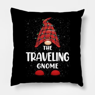 Traveling Gnome Red Buffalo Plaid Christmas Pajama Matching Family Pillow