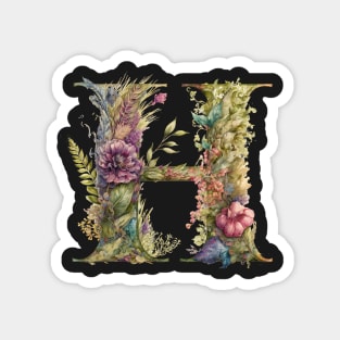 Floral Garden Watercolor Monogram Letter H Magnet