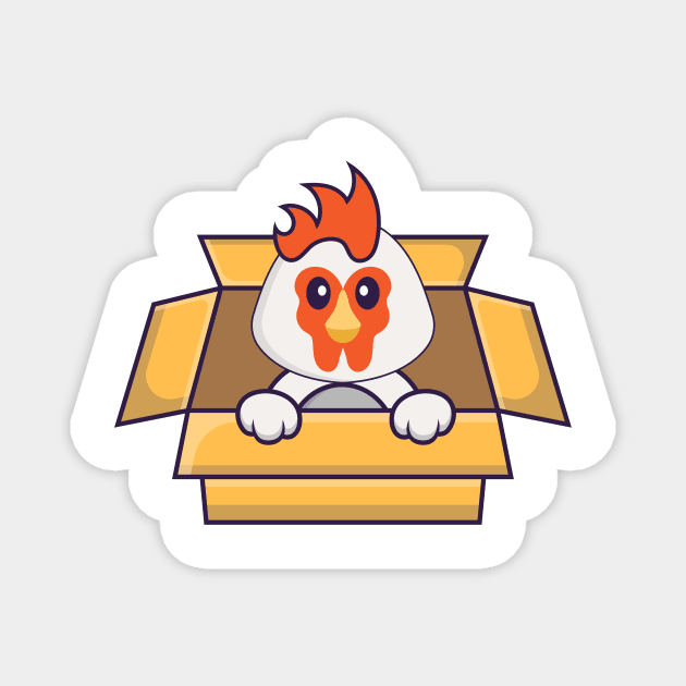 Cute chicken Playing In Box. Magnet by kolega