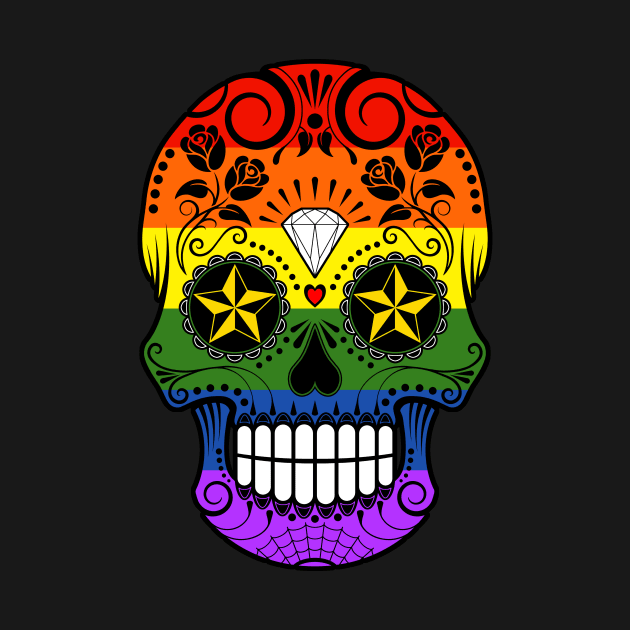 Gay Pride Rainbow Flag Sugar Skull with Roses by jeffbartels