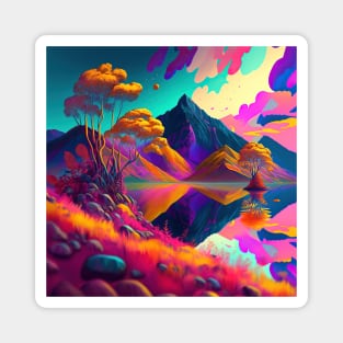 Colorful Psychedelic Landscape Mountains Magnet