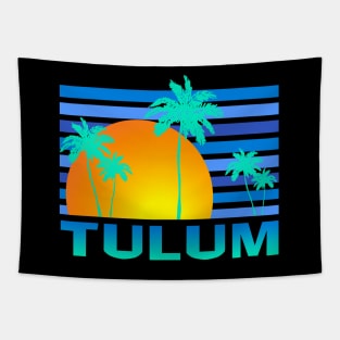 Tulum Mexico Palm Tree Sunset Tropical Vacation Tapestry