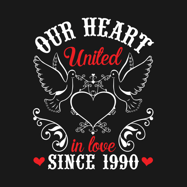 Our Heart United In Love Since 1990 Happy Wedding Married Anniversary 30 Years Husband Wife by joandraelliot