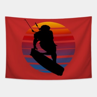 Kitesurfing Female Rider Silhouette Retro Sunset Tapestry