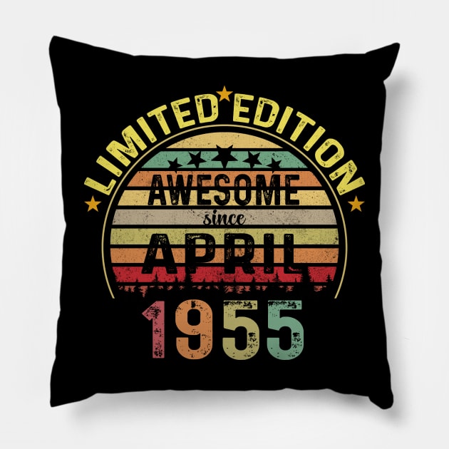 Vintage Born in April 1955 69 Years Old 69th Birthday Gift Men Women Pillow by Peter smith