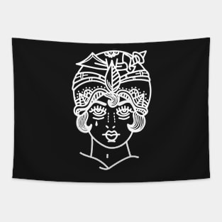 Woman Portrait tattoo design Tapestry