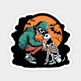 Human Skeleton sitting with Dog Skeleton Magnet