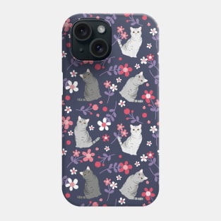 Elegant American Shorthair Cat and Flowers - Purple Phone Case