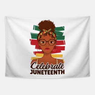 Celebrate Juneteenth young afro woman quote, Juneteenth Afro Woman Tapestry