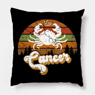 Cancer Zodiac Sign - Distressed Retro Sunset Pillow