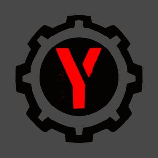 Red Letter Y in a Black Industrial Cog T-Shirt