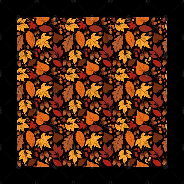 Autumn Pattern No 01 - Black - Warm Fall Leaves Pattern Motifs by Millusti