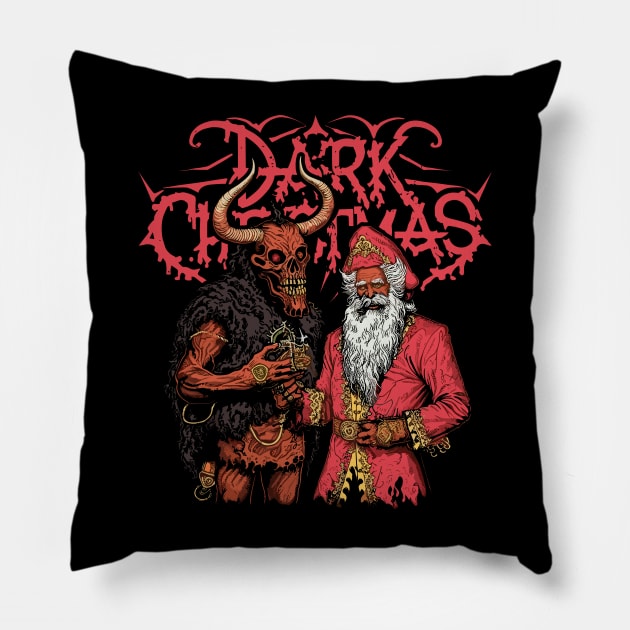 Dark Christmas Santa Demon Deathmetal Design Pillow by Soulphur Media