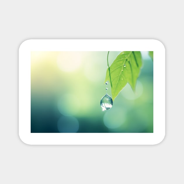 Leaf Water Drop Nature Serene Tranquil Magnet by Cubebox