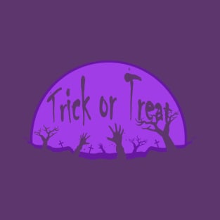 Zombie Hand Rising: Trick or Treat Halloween Night Graveyard T-Shirt