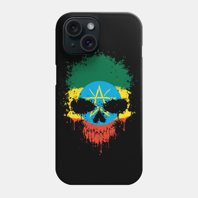 Chaotic Ethiopian Flag Splatter Skull Phone Case by jeffbartels