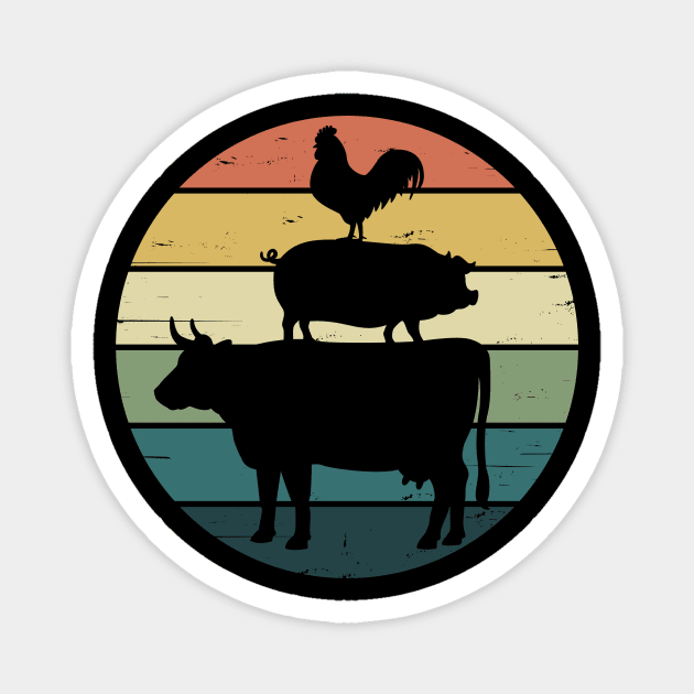 Retro Rainbow Stacked Farm Animals Cow Pig Rooster Magnet by cottoncanvas