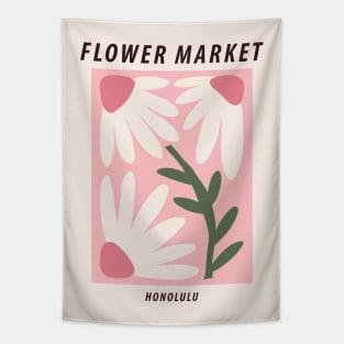 Flower market, Honolulu, Cute pink art print, Exhibition, Aesthetic poster, Botanical Tapestry