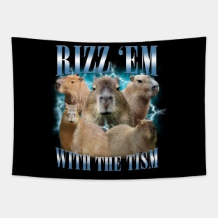 Rizz Em With The Tism Retro Funny Capybara Meme Tapestry