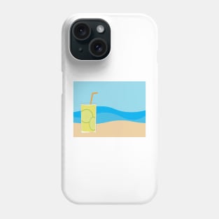 Lemonade glass on Brown sand and Blue sea background Phone Case