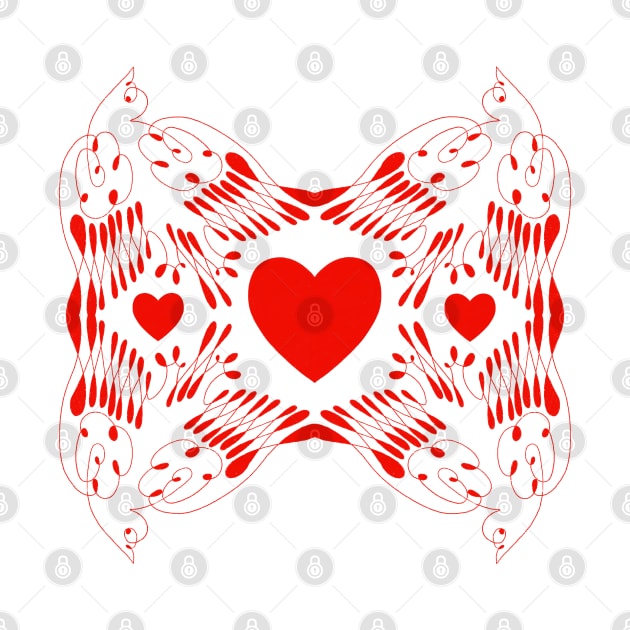 Red birds flying and red hearts by iulistration