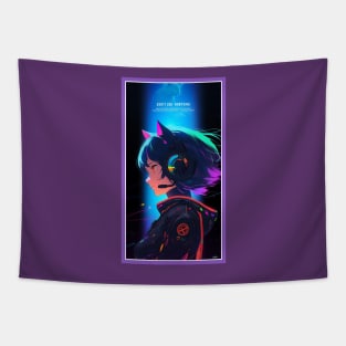 Anime Cute Cat Girl | Quality Anime Girl Artwork | Sci-Fi Manga Girl Anime Art Tapestry