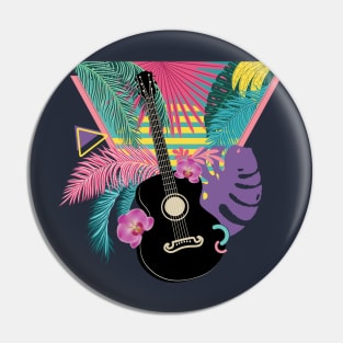 Retro guitar with tropical leaves Pin