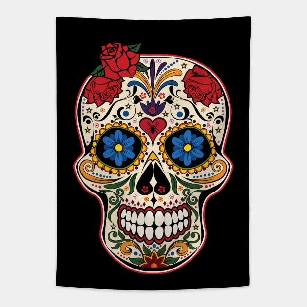 Gothic Day Of The Dead Roses Sugar Skull 1 Tapestry by EDDArt