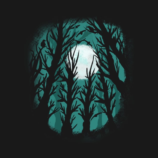 Spooky Haunted Forest Gothic Moon & Birds by LunaElizabeth