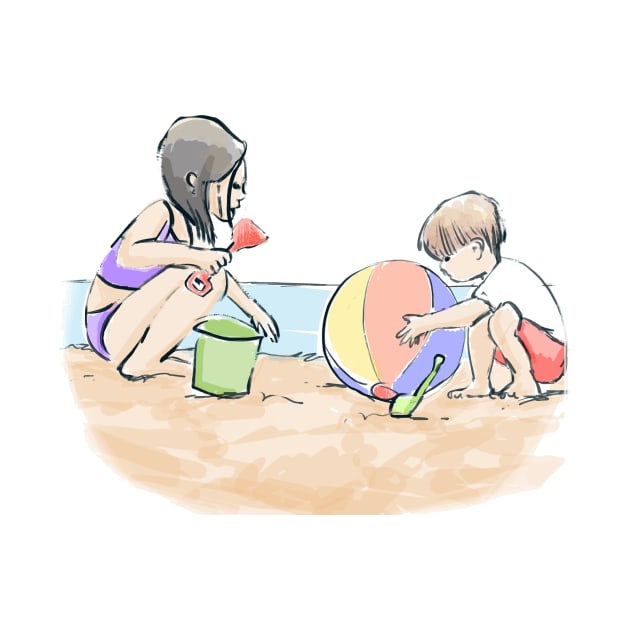 Kids Playing at the Beach by bykatieerickson