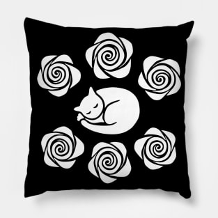 Sleeping Cat and Roses Pillow