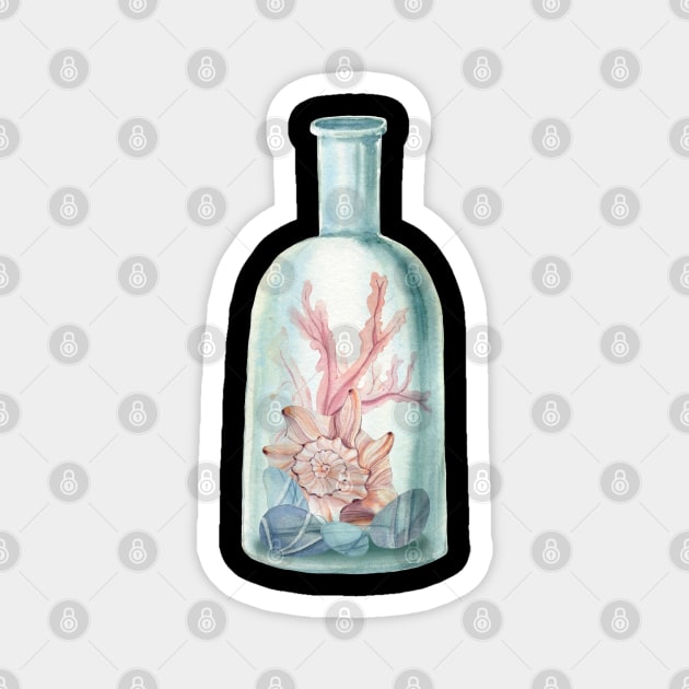 Marine life in a bottle Magnet by Cleopsys
