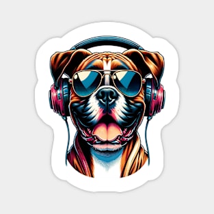 Grinning Boxer as Smiling DJ with Headphones and Sunglasses Magnet