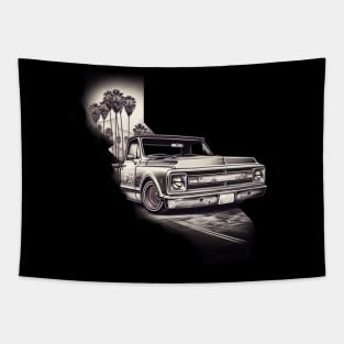 California Dreamin' - Chevy C10 Lowrider Double Exposure Sketch Tapestry