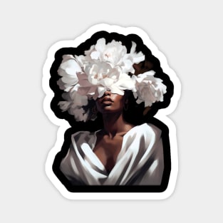 White Flower On Black Women Magnet