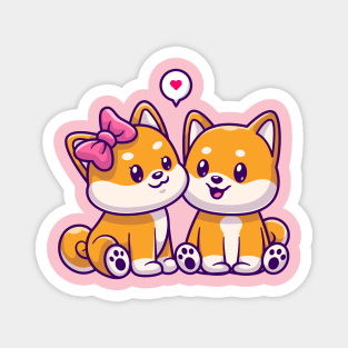 Cute Couple Shiba Inu Dog Sitting Cartoon Magnet