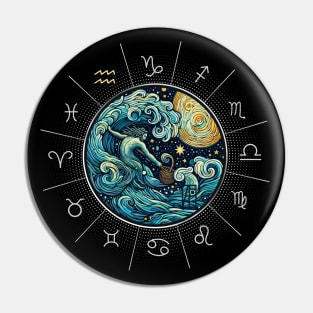 ZODIAC Aquarius - Astrological AQUARIUS - AQUARIUS - ZODIAC sign - Van Gogh style - 8 Pin