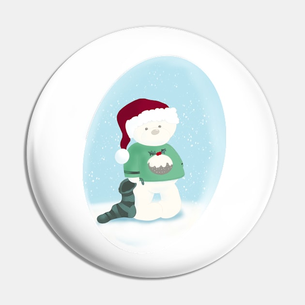 Little White Snow Bear in Christmas Jumper and Santa Hat Pin by NattyDesigns