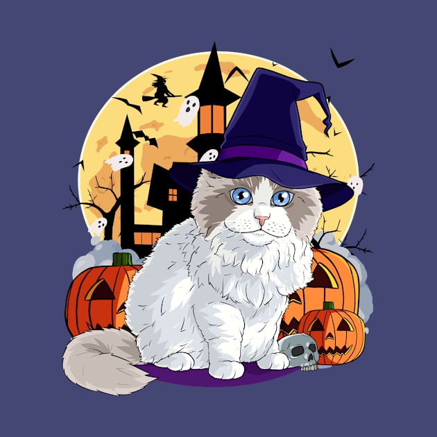 Ragdoll Cat Funny Halloween Witch Pumpkin by Noseking