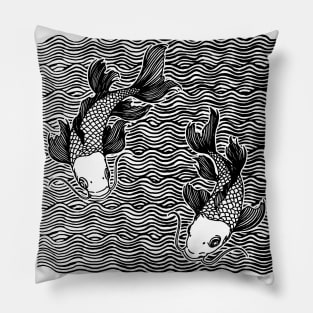 Double Koi Fish Great wave Tattoo Pillow