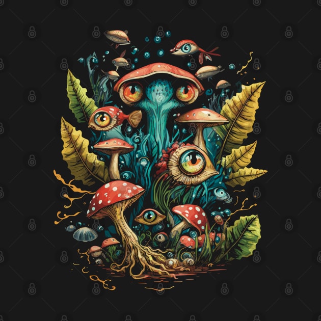 Psychedelic Mushrooms, Flying Fishes Surreal Trippy Nature by Apocatnipse Meow