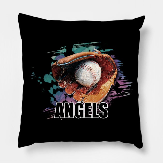 Retro Proud Team Name Angels Classic Style Baseball Pillow by WholesomeFood